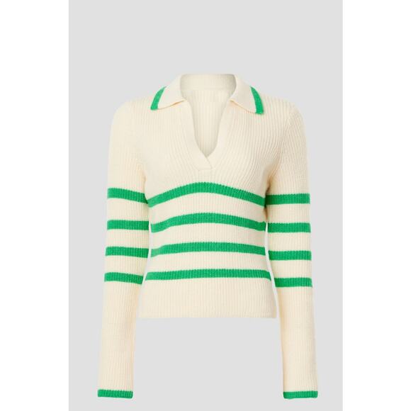 Central Park West Clementine Cream Green Striped Knit Polo Knit Sweater M - Picture 3 of 12